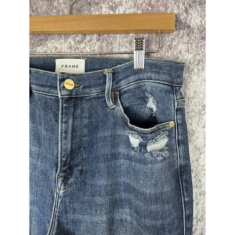 Frame Jeans Womens 30 Blue Distressed‎ Denim Le High Skinny Sleek Boho Indie Art
